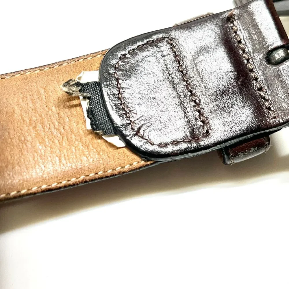 Mocha Dark Brown Spanish Leather Belt Mezlan Mens Size 38 M Herringbone Weave